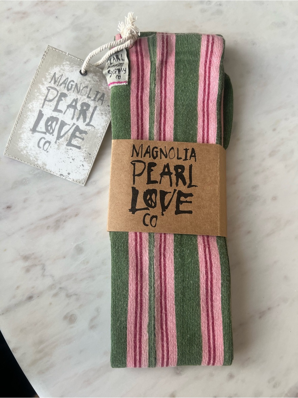 Magnolia Pearl Green & Pink Striped Casual Socks (NWT)